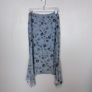 Rag Blue Floral Asymmetric Midi Skirt Lettuce Hem Fairycore Cottage Size XL